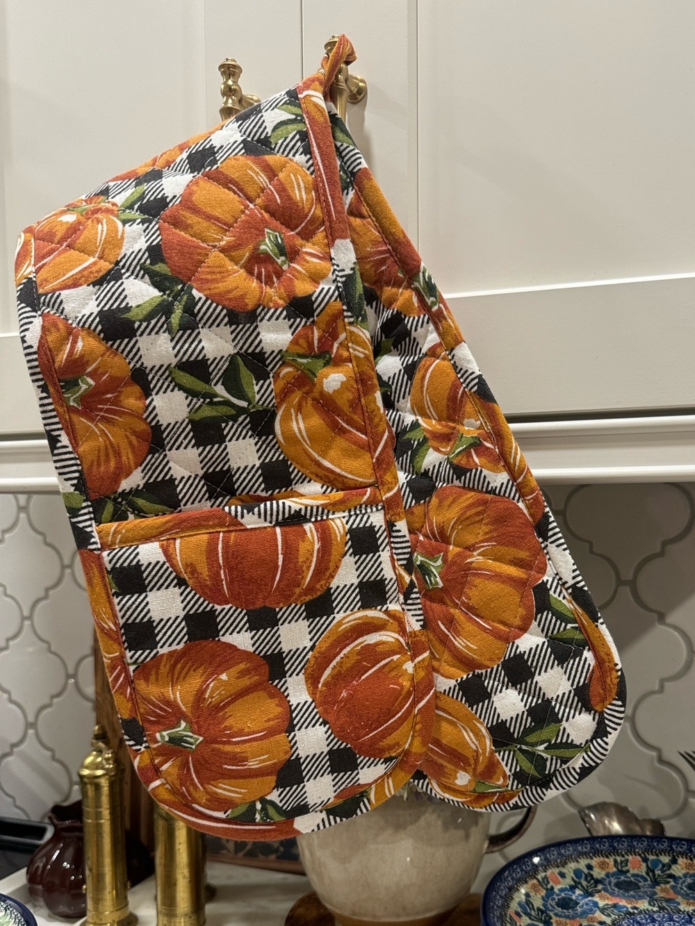Double Oven Mitt 7"x35" Extra Long Heat Resistant Non-Slip Cotton Kitchen Gloves